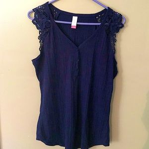 Xhilaration Navy Blue Lace Tank Top in Medium